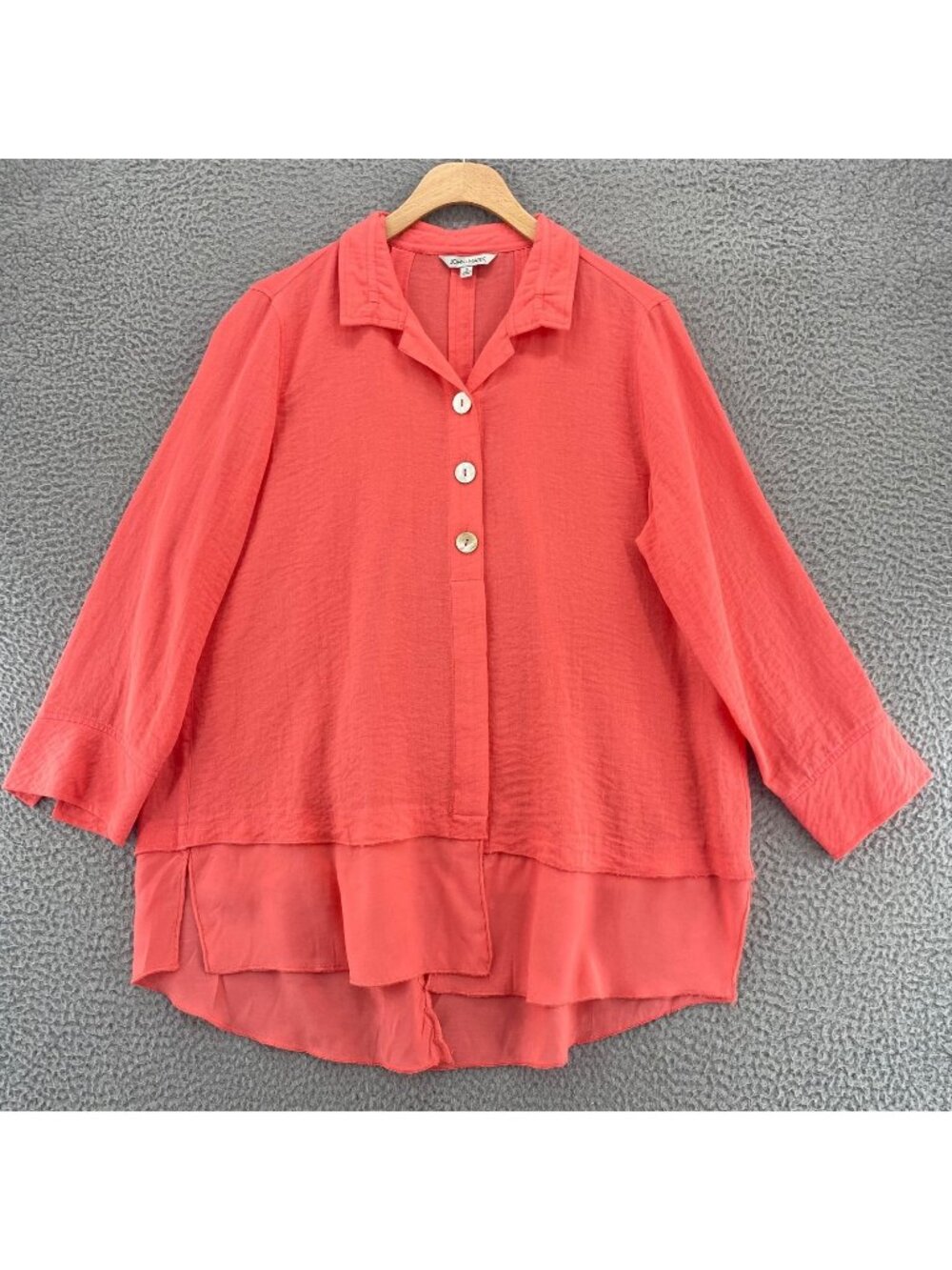 John Mark Top Womens Small Coral Pleats Button Up Wired Collar Long Sleeve Tunic
